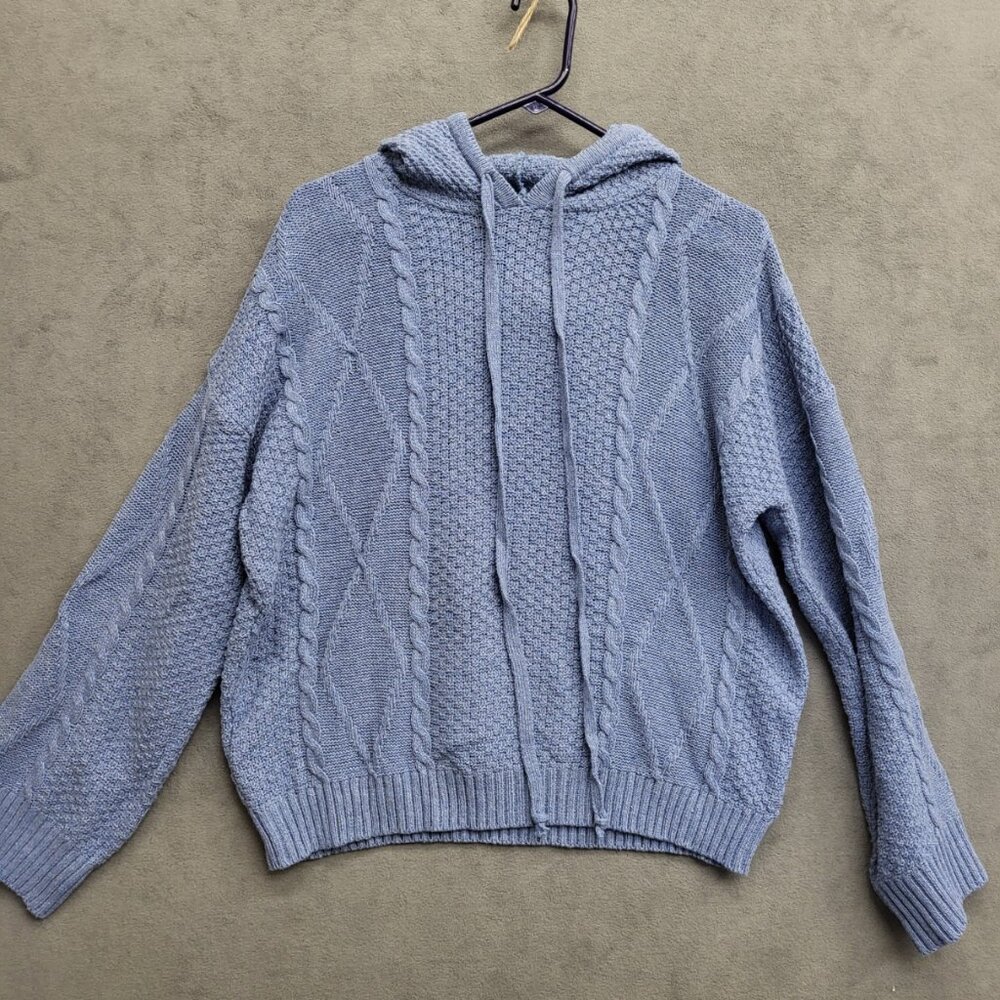 Misslook Hooded Sweater Womens Size Small Periwinkle Blue Cable Knit